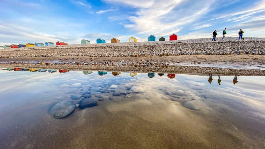 Beach hit at Findhorn reflected in the water